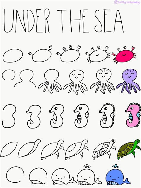 Step By Step How To Draw Ocean Animal Doodles Doodle Art For
