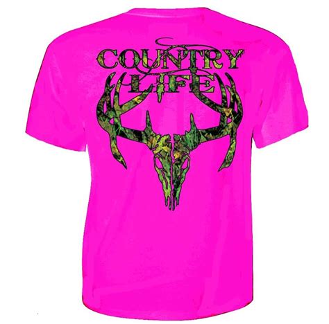 country life outfitters pink camo realtree deer skull head hunt vintage bright t shirt