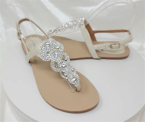 Ivory Wedding Sandals With Crystals Ivory Bridal Sandals With Etsy