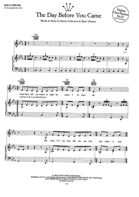 ABBA The Day Before You Came Sheet Music Pdf Free Score Download