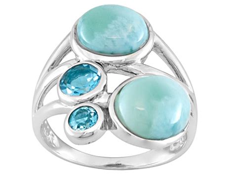 Oval And Round Cabochon Larimar With 73ctw Round Swiss Blue Topaz