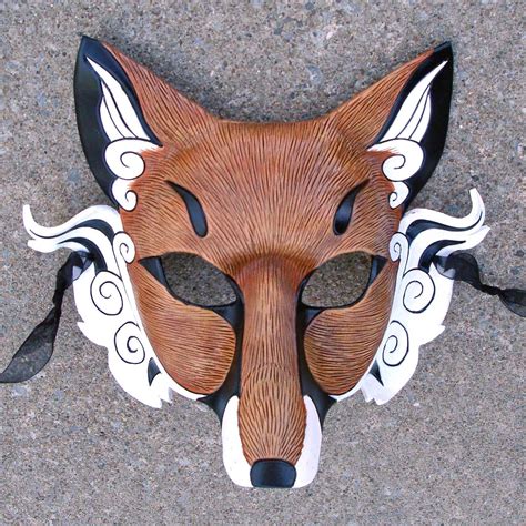 Japanese Red Fox Mask Inari Kitsune Handmade Leather Fox