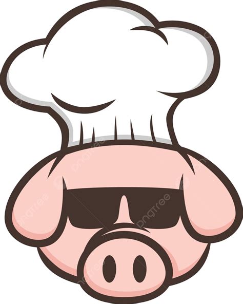Master Chef Pig Pork Bacon Theme Cartoon Hair Restaurant Head Vector