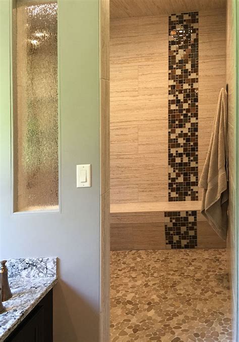 Sliced Java Tan And White Open Shower Floor Pebble Tile Shop