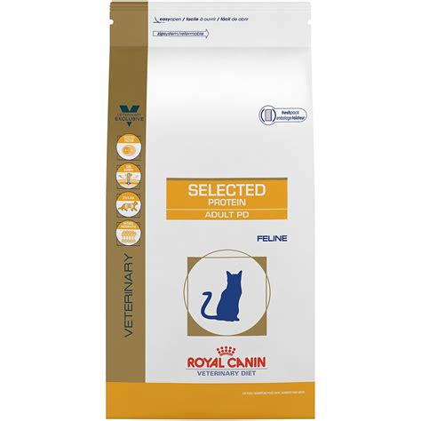 Some cat foods have hydrolyzed proteins, which have been broken down into constituent amino acids and are easier for a cat to digest. Royal Canin Veterinary Diet Feline Selected Protein Adult ...