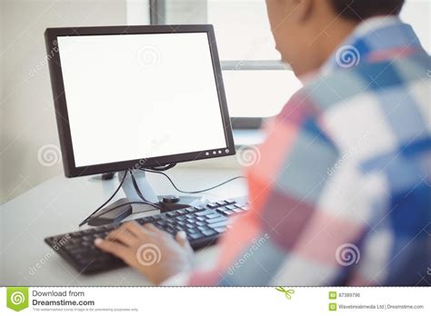Close Up Of Schoolboy Using Computer Stock Photo Image Of Personal
