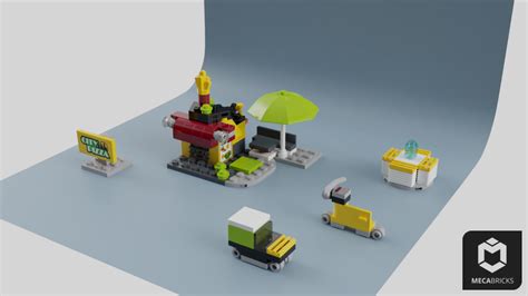 Lego Moc 60150 Micro Pizzeria Fountain Delivery Vehicles By