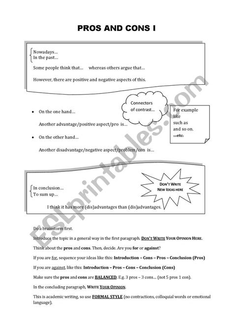Pros And Cons Layout ESL Worksheet By PeDRoEnglish