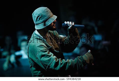 Moscow 2 February2017portrait Of Rap Singer Miyagi Singin In Radio