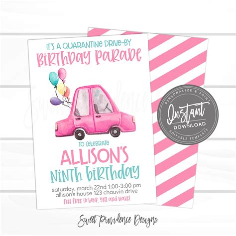Drive By Birthday Parade Invitation Sweet Providence Designs