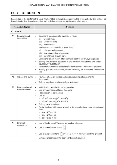 A level mathematics syllabus statement. O-Level Additional Math (A-Maths) Exam Syllabus for 2015 ...