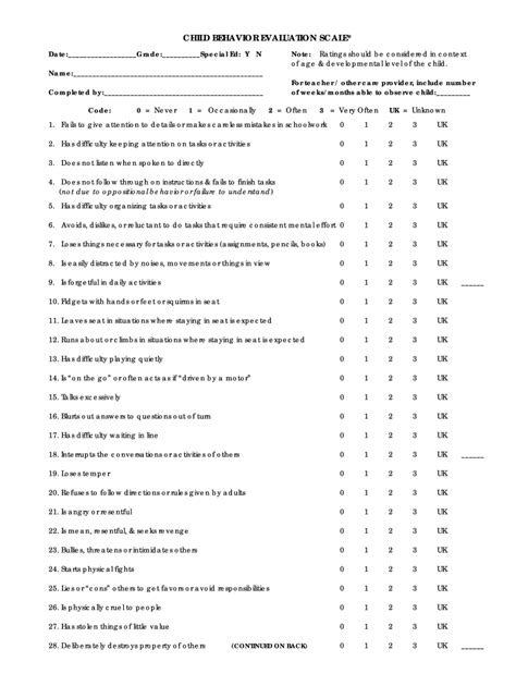 Student Behavior Evaluation Form Fill Online Printable Fillable