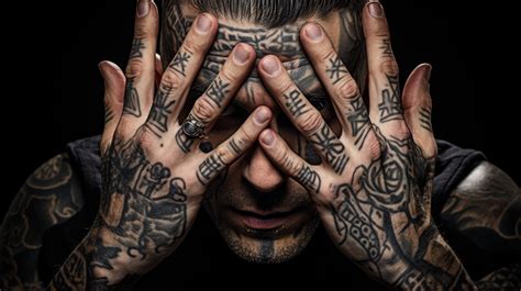 Tattoo Artist Inked Fingers Framing A Clean Shaven Face Eyes As Detailed As His Sketches