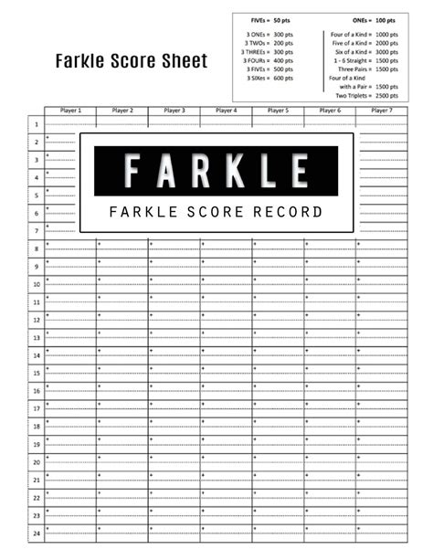Farkle Score Sheet Free Printable