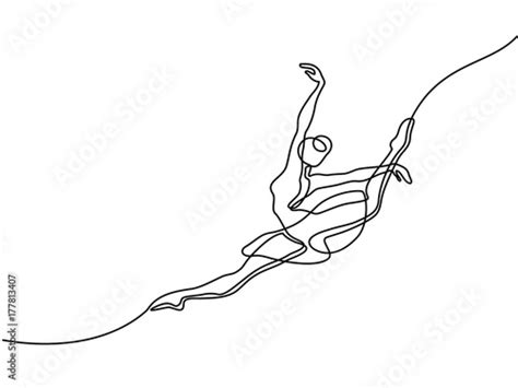 Continuous Line Art Drawing Ballet Dancer Ballerina Jumping Vector
