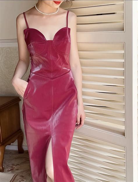Deep Pink Leather Dress Leather Dress Bodycon Dress Red Formal Dress