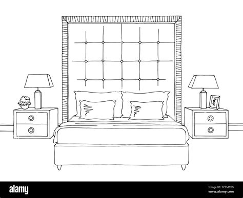Bedroom Graphic Black White Home Interior Front View Sketch