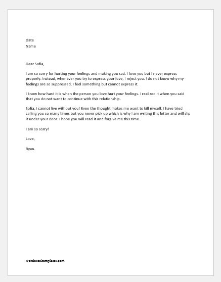 Apology Letter To Girlfriend For Various Reasons Word And Excel Templates