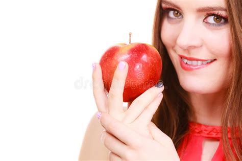 Woman Charming Girl Colorful Makeup Holds Apple Fruit Stock Photo