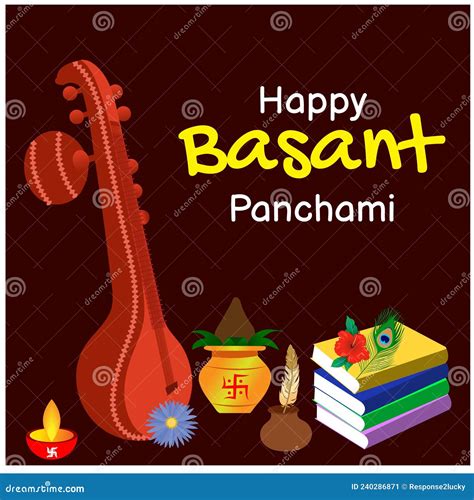 Happy Basant Vasant Panchami Festival Background With Musical Instrument Veena Vector Design