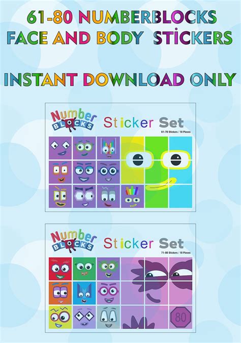 Numberblocks 61 80 Faces For 2cm Cubes A5 Sticker Printing Etsy