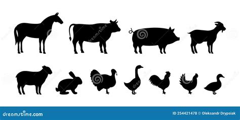 Set Of Farm Animal Silhouettes Pig Horse Turkey Goat Sheep