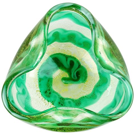 Barovier Murano Green Gold Fleck Italian Art Glass Seashell Ring Dish Sculptures For Sale At 1stdibs