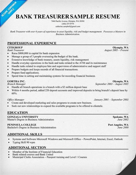52 b k paul temple road. Bank Treasurer Resume | Resume Samples Across All ...