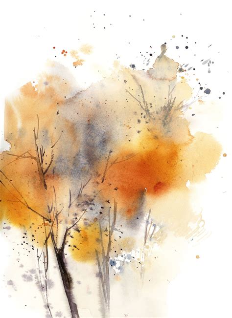 Autumnal Trees Abstract Realism Original Watercolor Painting Etsy In
