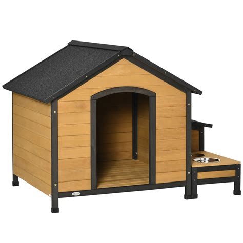 Pawhut Wooden Dog House Outdoor Cabin Style Raised Pet Home Cottage
