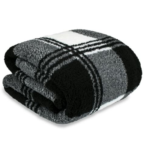 Pavilia Buffalo Plaid Black White Sherpa Throw Blanket For Couch Sofa