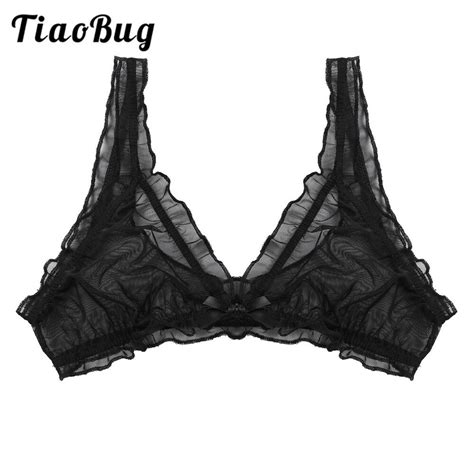 Tiaobug Sexy Womens Lingerie Bra Top Soft Sheer Mesh Lace Frilly