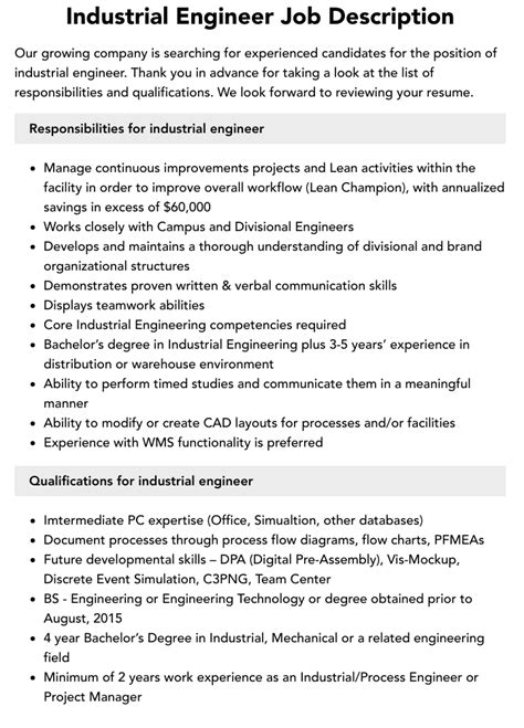 Industrial Engineer Job Description Velvet Jobs