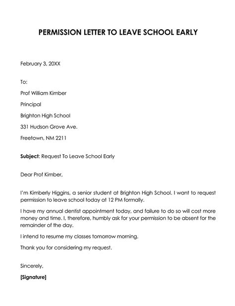 Asking Permission To Leave School Early Letter And Application