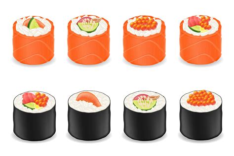Sushi Rolls In Red Fish And Seaweed Nori Vector Illustration 513184