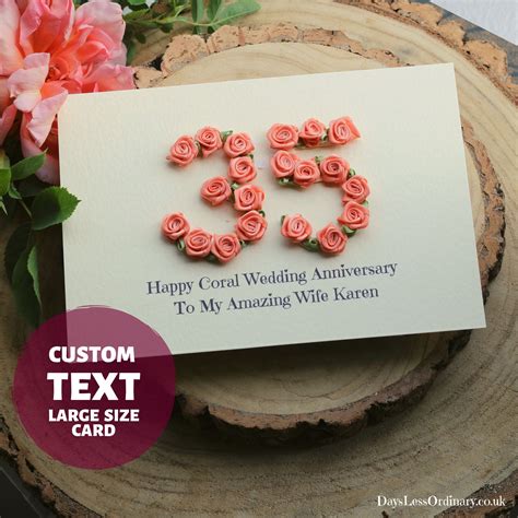 Personalised Handmade Card Coral 35th Wedding Anniversary Etsy Uk