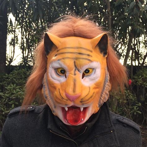 Horror Tiger Masks Latex Mask With Hair Scary Full Animal Head Masks