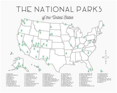 National Parks Map Checklist Print Etsy