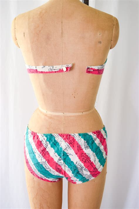 S Bikini Jantzen Vintage S Cotton Two Piece Swimsuit Etsy