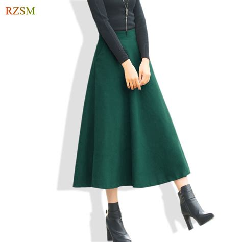 2018 Solid Elegant Autumn Winter Women Wool Skirt Elastic High Waist