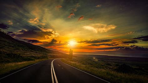 Desktop Wallpaper Beautiful Runway Sunset On Way Sky Highway Hd
