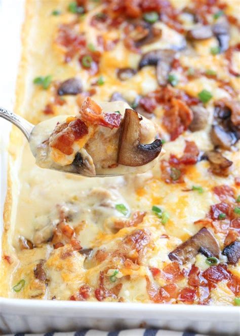 Chicken With Mushrooms And Bacon In A Spoon Creamy Chicken Casserole
