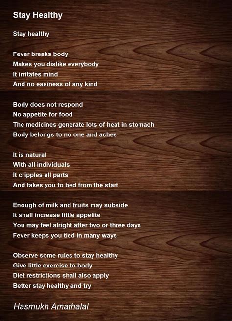 Stay Healthy Stay Healthy Poem By Mehta Hasmukh Amathaal