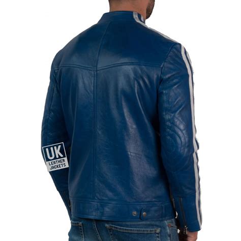 Mens Blue Leather Biker Jacket Summit Uk Leather Jackets
