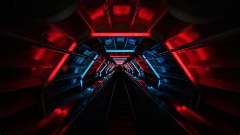 Download Wallpaper 2560x1440 Tunnel Neon Glow Stairs Widescreen 169