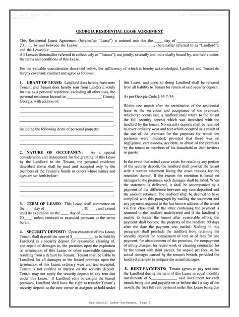 Georgia Residential Rental Lease Agreement Fill And Sign Printable