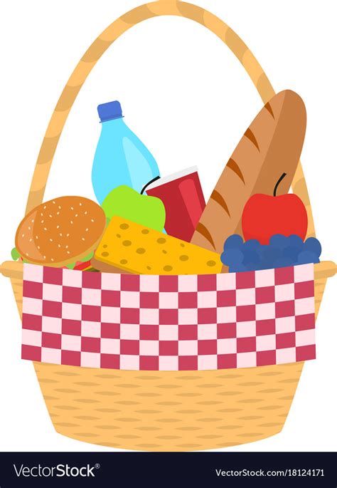 Background meeting, picnic, picnic baskets, barbecue, cartoon, picnic time, lunch, sandwich png. Wicker picnic basket with a blanket Royalty Free Vector