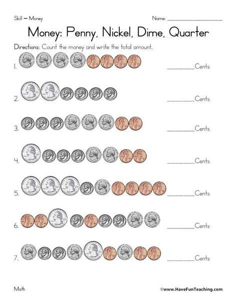 Counting Coins Free Worksheets
