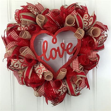 Valentines Day Wreath Deco Mesh Valentines Day Wreath With Hearts