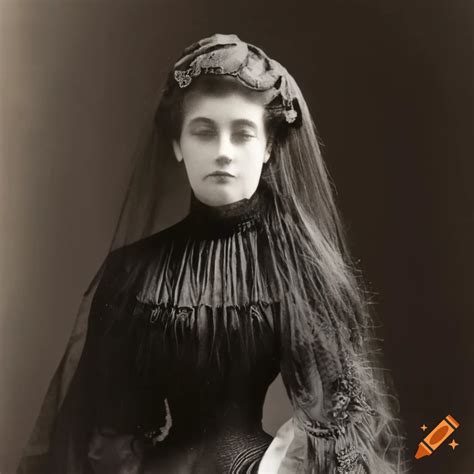 Vintage Black And White Photograph Of A Victorian Woman In Mourning